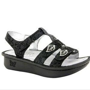 Alegria Kleo Comfort Black Silver‎ Leaf Platform Sandals Gladiator Size 41